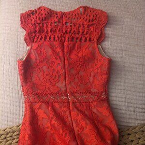 Lulus vibrant Red Lace Dress with Flounce Hem